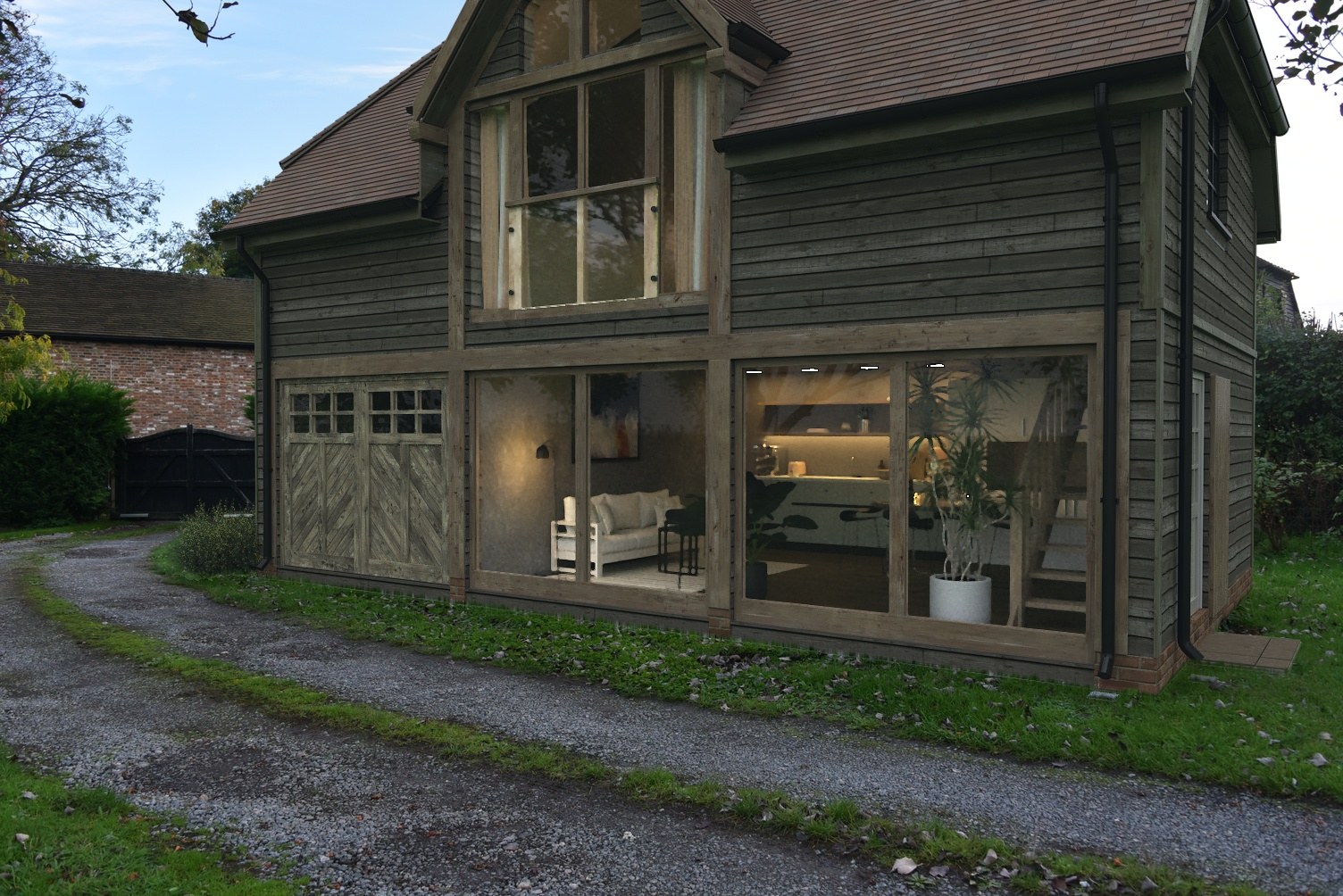 The same photograph with the timber-clad annex added
