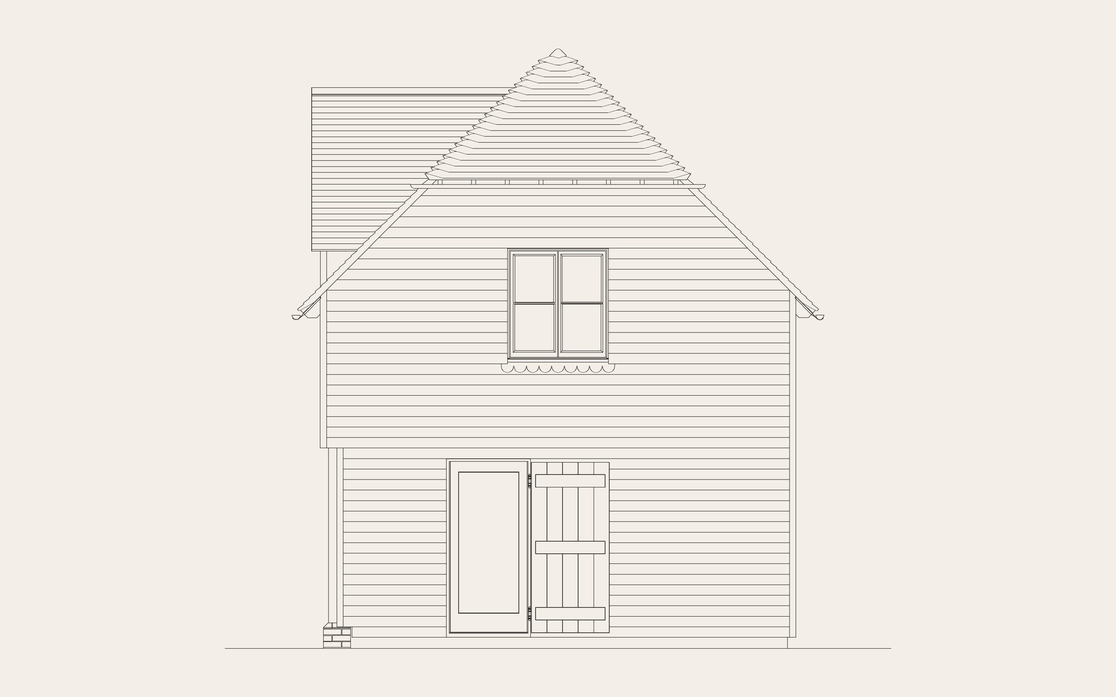 Side elevation linework with the entrance doors