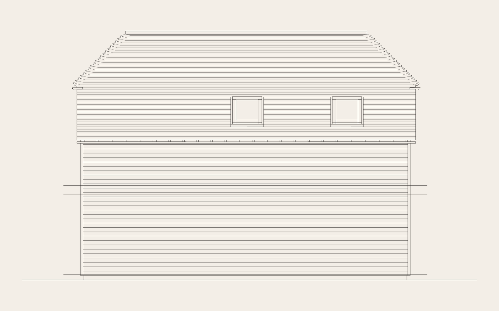 Rear elevation linework with the two roof windows