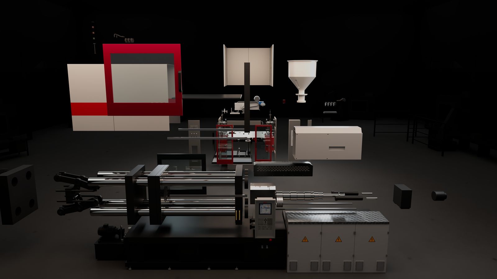 Exploded view of the Bole injection moulding machine