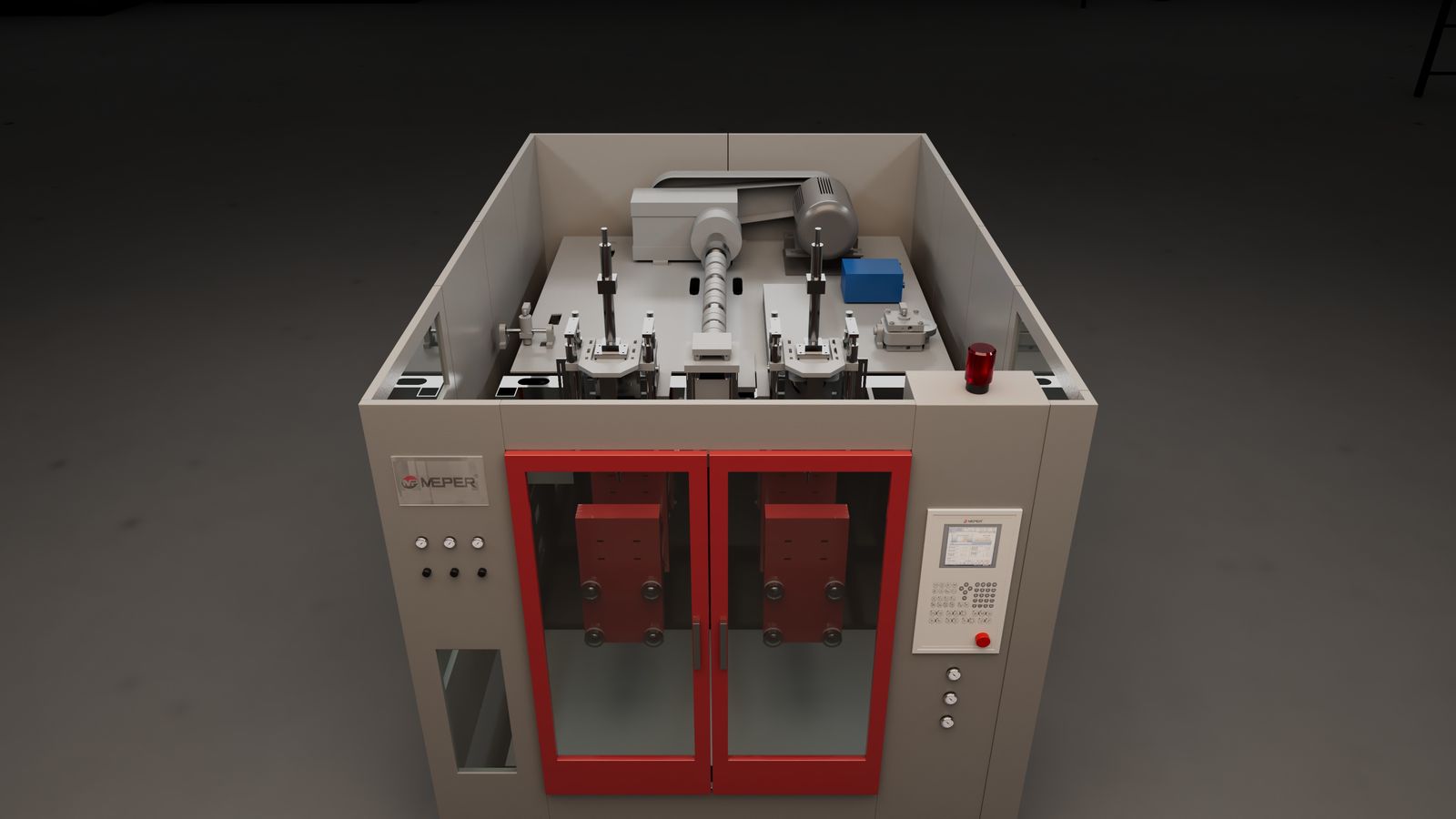 The MP70D blow moulding machine, assembled