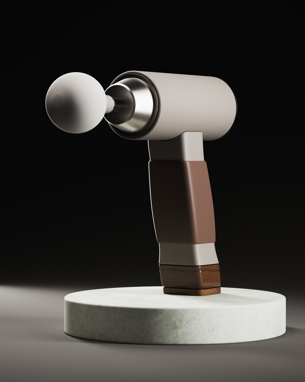 First version of the Halvo with a leather grip on a stone plinth