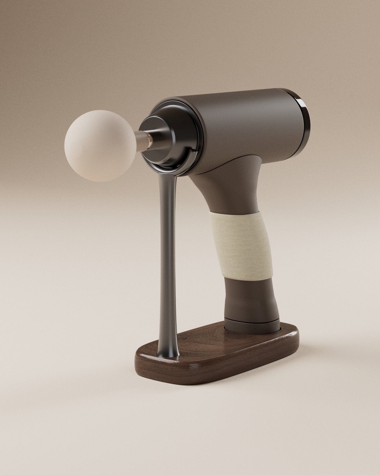 Design exploration with the Halvo held in a walnut stand