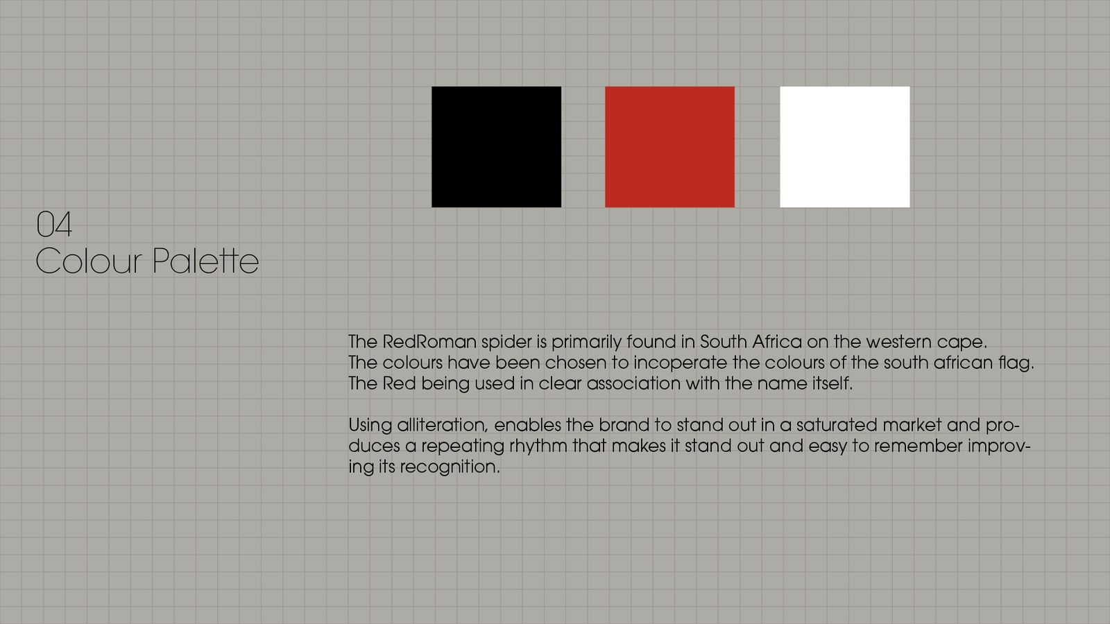 Colour palette slide: black, red and white