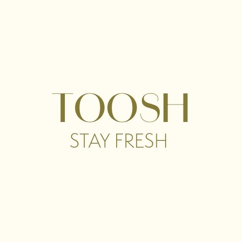 Toosh wordmark in olive on cream